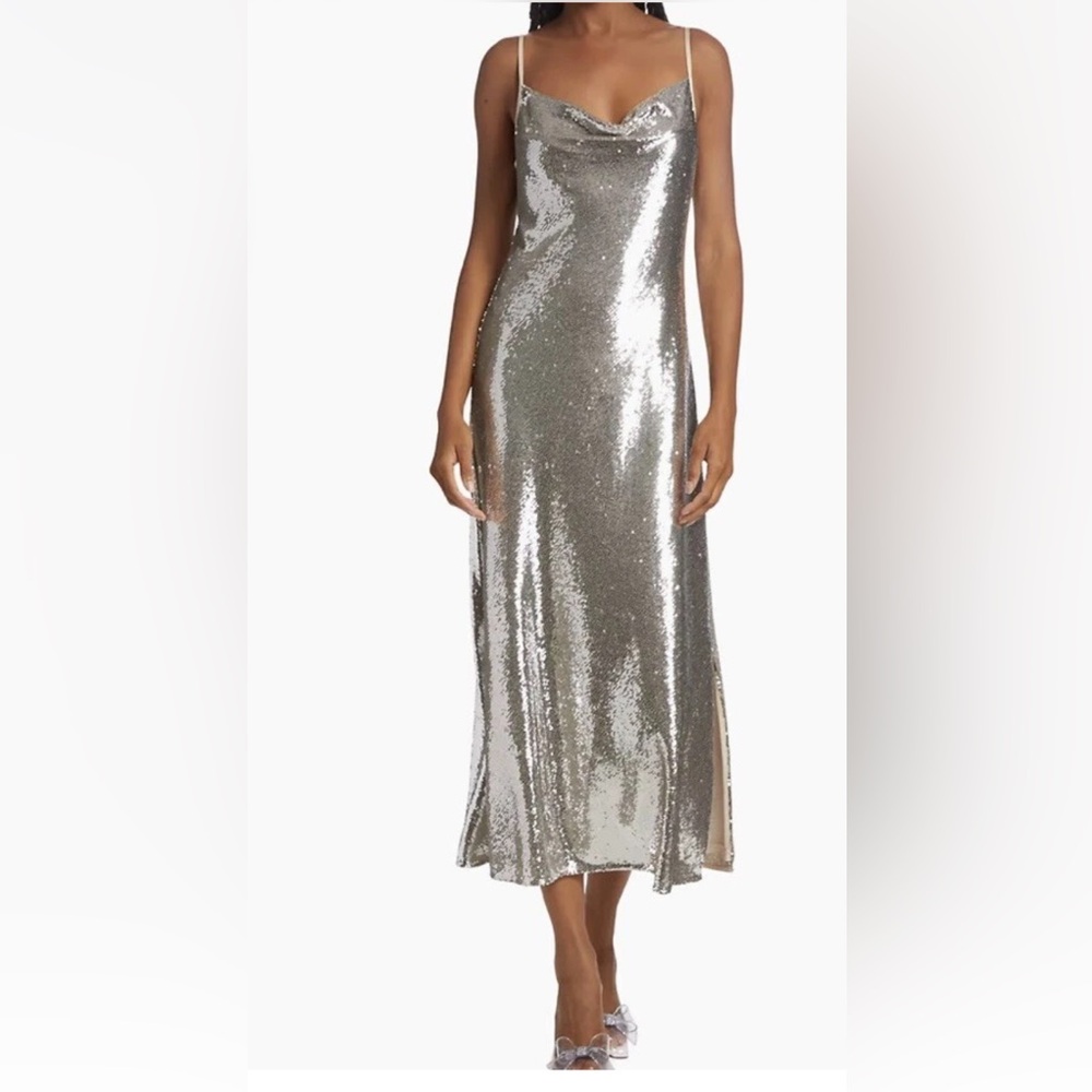All Saints US 4 Silver Hadley Sequin Slip dress